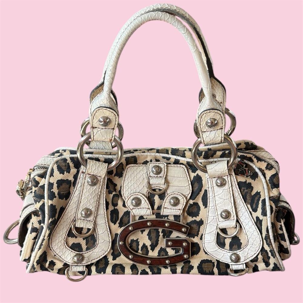 Y2K Vintage Guess Ginger Cat leopard print handbag with silver hardware